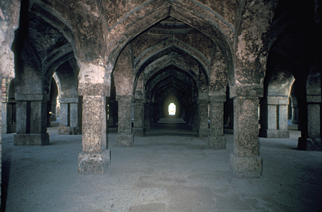 Interior view of mosque showing cross aisles running west to east