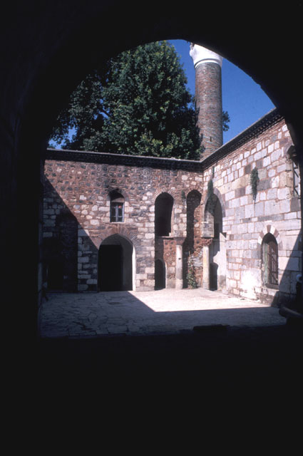 View of courtyard through archway