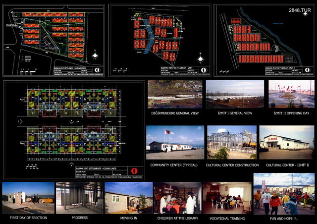 Presentation panel with layout of Degirmendere, Izmit1 and Izmit2 housing settlements,