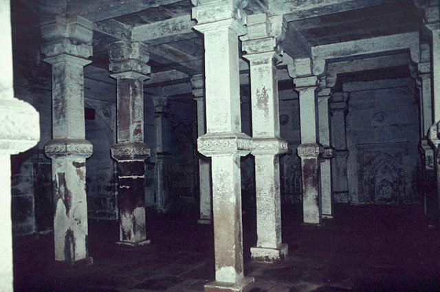 Interior view of the pillared halls on either side of the sanctuary
