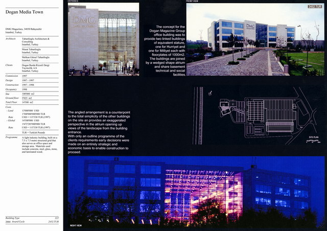 Presentation panel with project description, site plan and exterior views