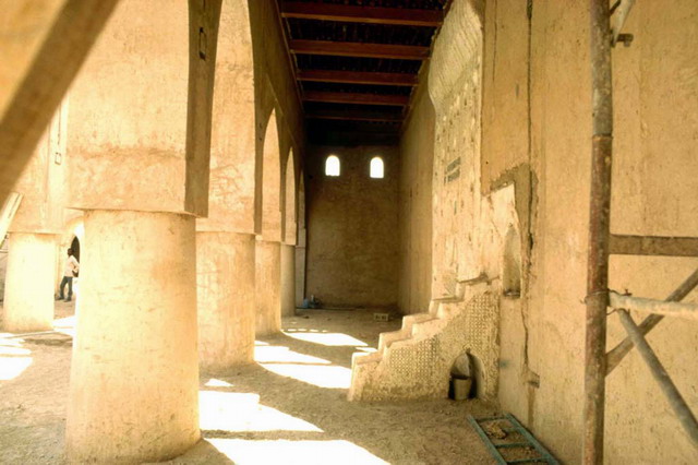 Interior view, west wall with mihrab during restoration