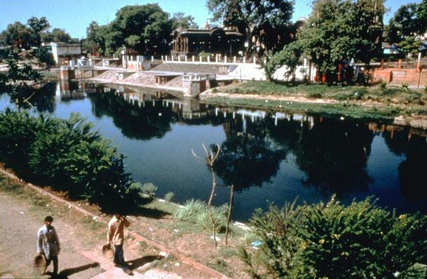 Landscaped walkways along the river