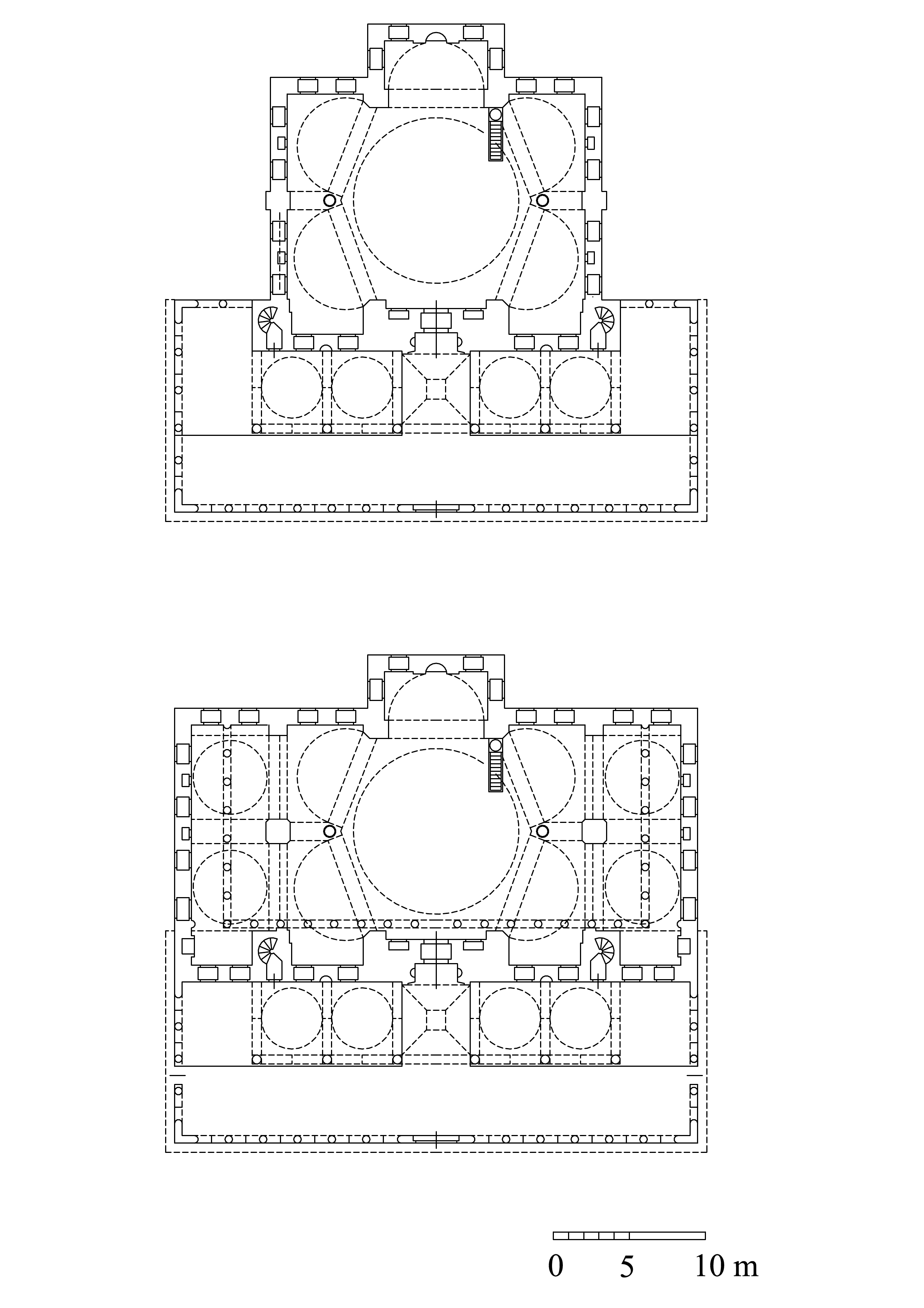 Atik Valide Külliyesi - Floor plan of mosque showing the second and third stages of construction. DWG file in AutoCAD 2000 format. Click the download button to download a zipped file containing the .dwg file.