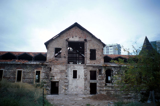 Exterior view showing ruined façade