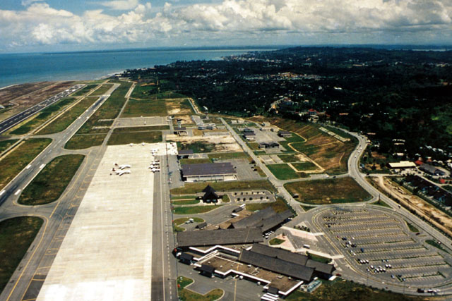 Aerial view, showing terminals and tarmac