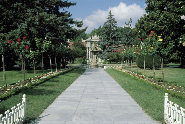 View looking east from the garden of the Administrative Quarters (Mabeyn Bahçesi) towards the Treasury Gate