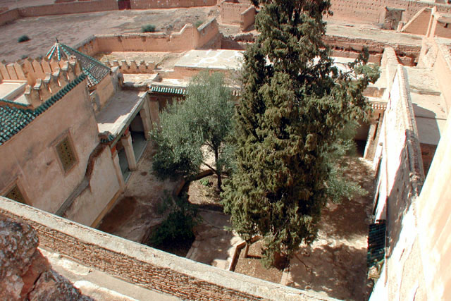 Aerial view into a courtyard in the Kasbah