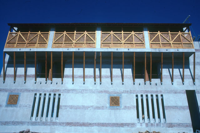 Exterior view showing projecting balconies