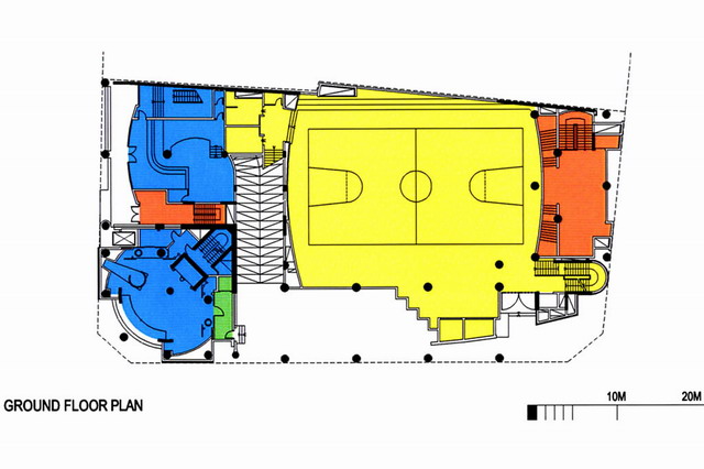 Color-coded ground floor plan