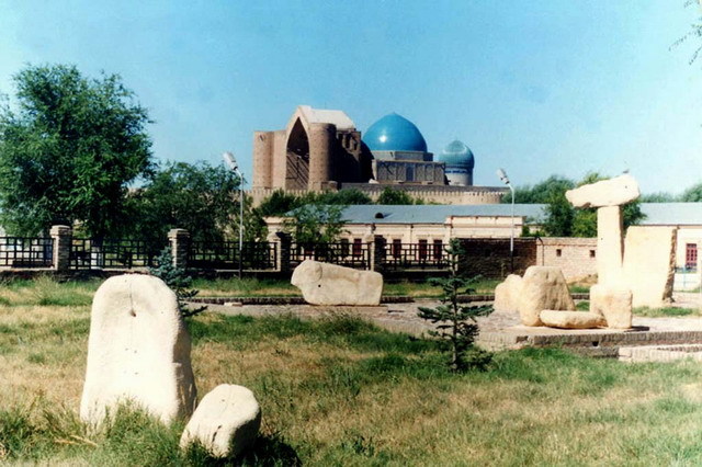 General view of park, with the restored Ahmad Yasawi Mausoleum in the background