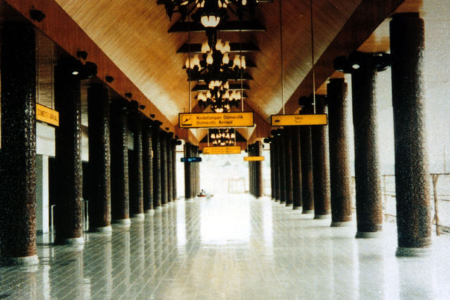 Interior view, showing aisles in terminal