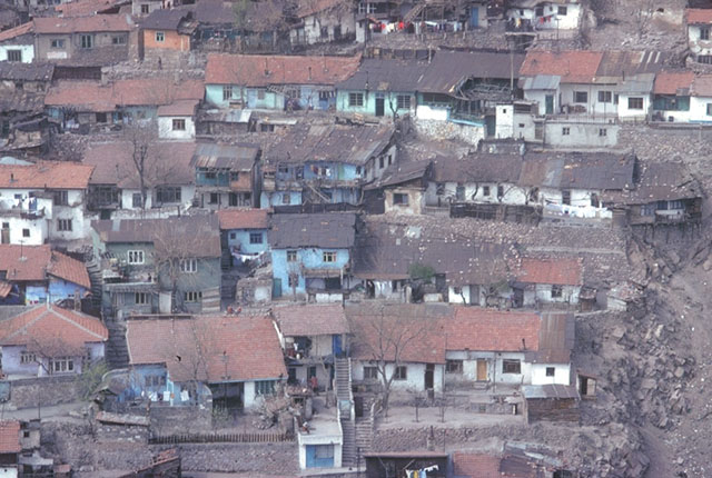 Gecekondus - <p>Aerial view, informal housing on a hillside</p>
