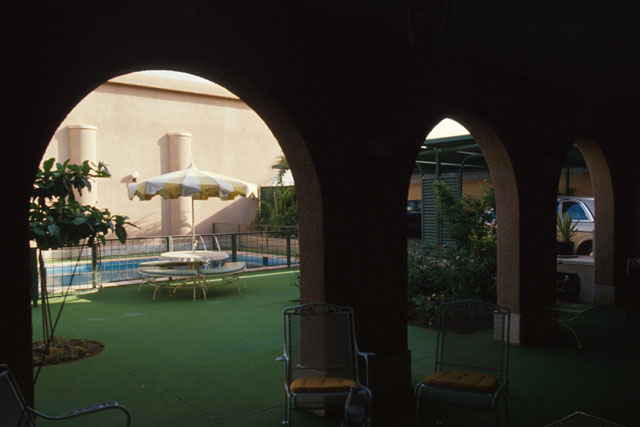 Exterior view from covered area to pool side
