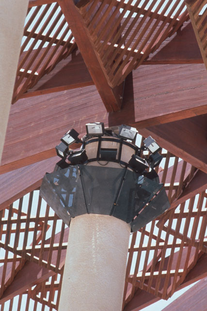 Exterior detail showing column support for shelter and light source