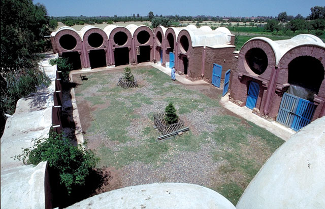 Aerial view,  the courtyard is surrounded by storerooms