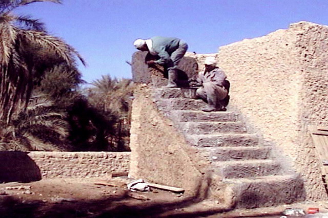 Stairs on roof terrace, during restoration