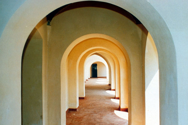 Interior view showing arched hall