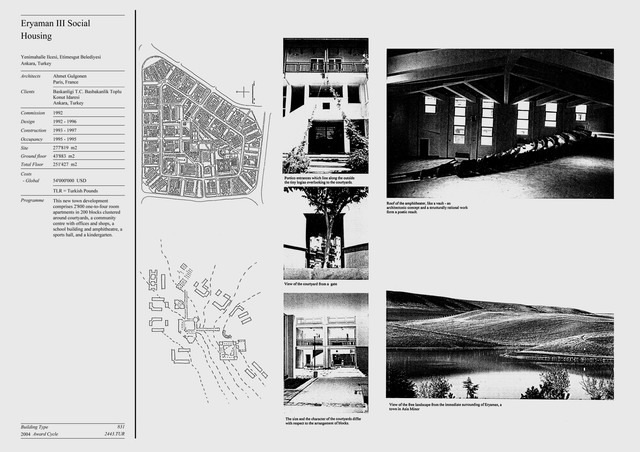 Presentation panel with site plans and B&W photographs