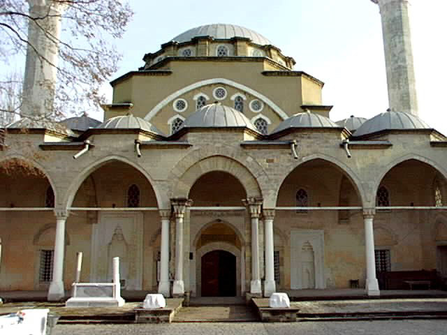 Main elevation with five-bay, domed portico