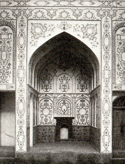 Interior detail of Hawzkhana; painted decoration of iwan