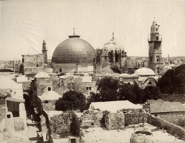 Church of the Holy Sepulchre - General view from southwest with Mosque of Omar in the foreground and the minaret of Khanqah Salahiyya in the background