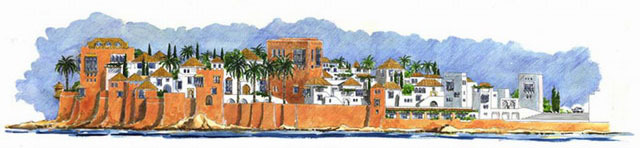 Bouznika Kasbah - Seaside elevation; color drawing