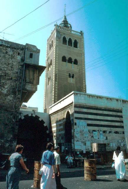 Minaret and entrance arch, taken from the entrance of Nasiriyah madrasa