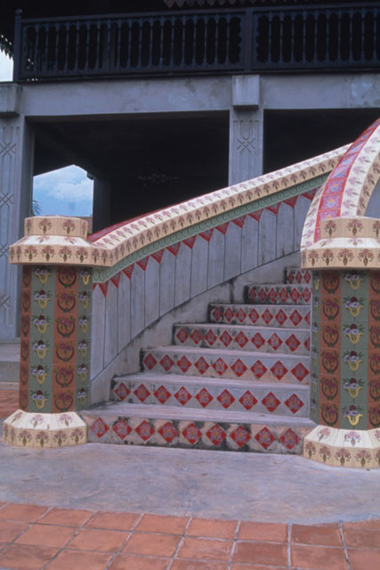 Exterior details showing mosaic work on steps
