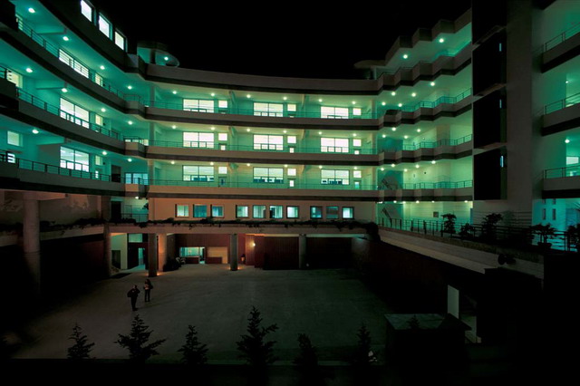 Night view of central courtyard