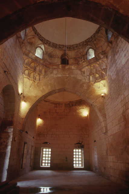Interior view showing a series of domes elevated on muqarnas pendentive with clerestory windows