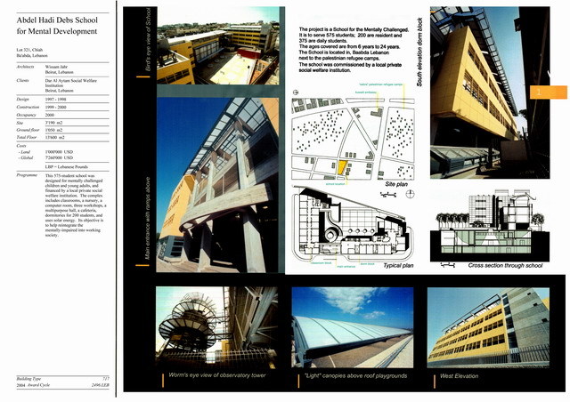 Presentation panel with site plan, floor plan, section and exterior views
