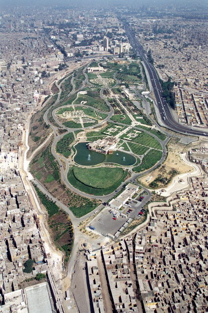Al-Azhar Park - Aerial view over the park, looking north