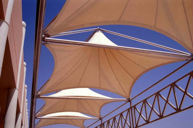 Detail of entrance canopy, canvas roof