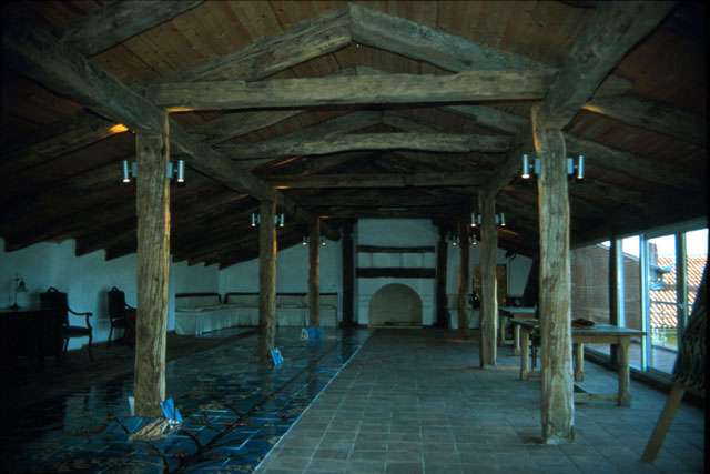 Iznik Foundation - Interior view showing wooden beam construction