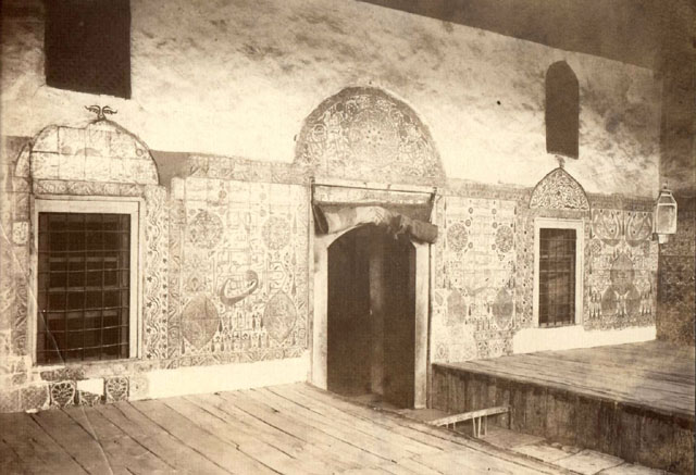 Exterior view from north, showing eyvan preceding the sanctuary, with painted decoration on the walls.  The complex was destroyed in the Turco-Greek War of 1920