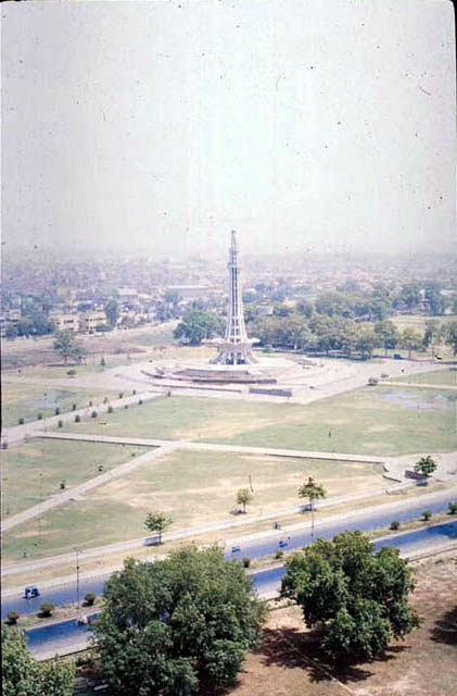 Aerial view over Minar-e-Pakistan