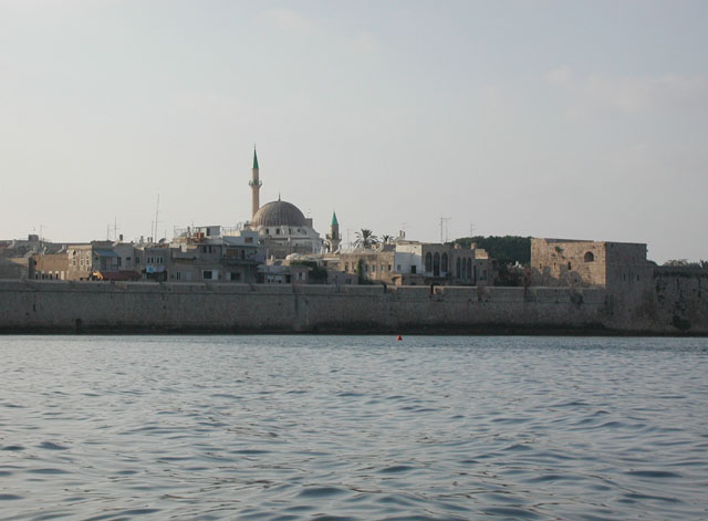 View of the mosque and Acre skyline from Acre bay (from southeast of al-Jazzar's mosque)