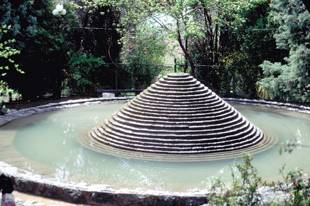 Circular stone fountain