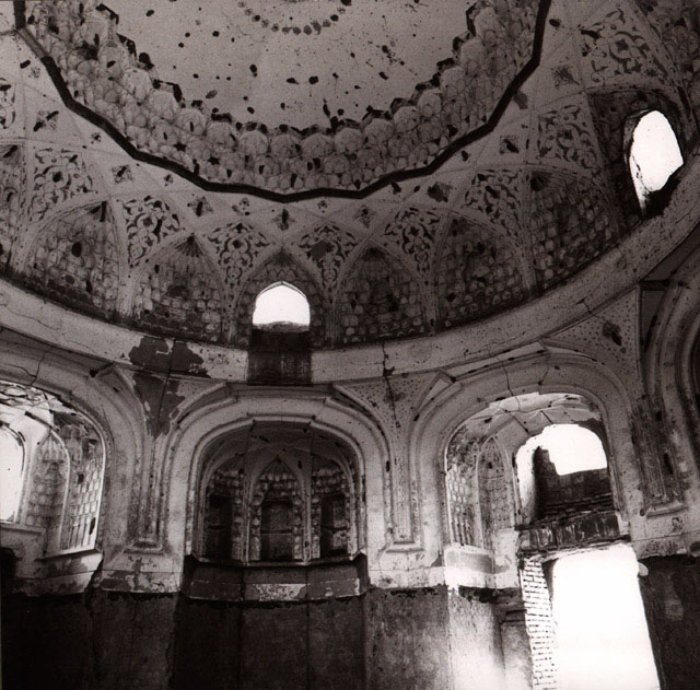 Interior view of dome chamber looking northwest at walls and zone of transition