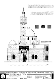 Drawing of the building, based on survey: North elevation and details.