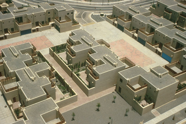 Aerial view showing arrangement of modular residential buildings
