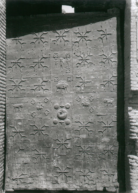 Detail of bronze door with figural ornament