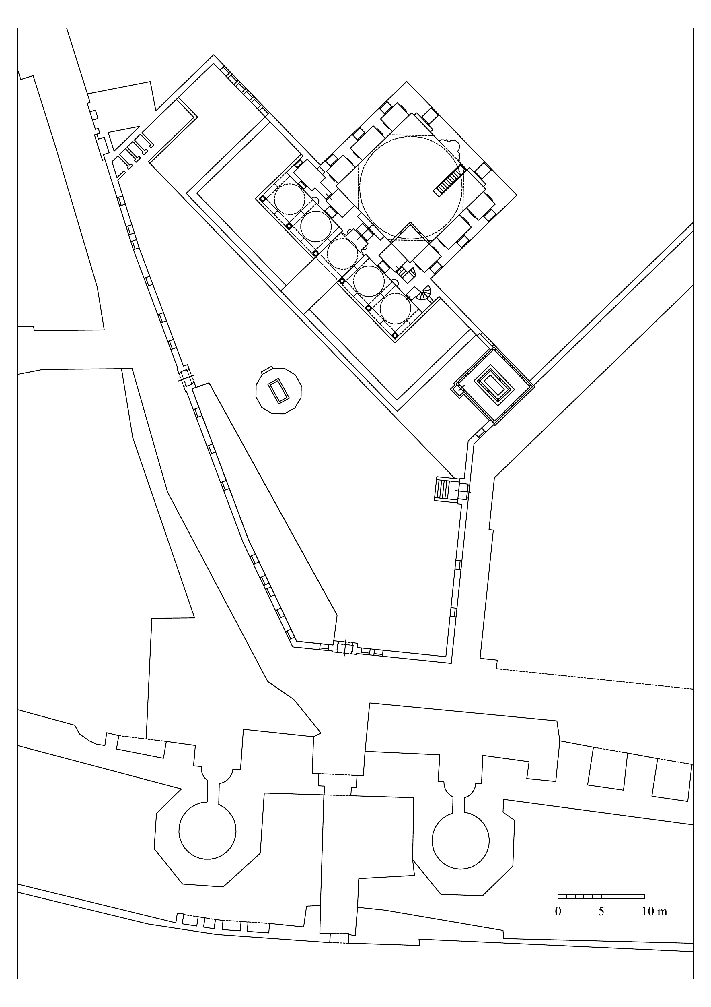 Hadım İbrahim Paşa Camii - Floor plan of mosque and mausoleum. DWG file in AutoCAD 2000 format. Click the download button to download a zipped file containing the .dwg file.