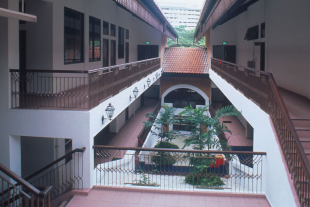 View from upper level into central entrance area