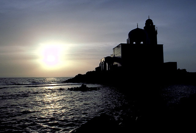 Silhouette of the mosque at sunset