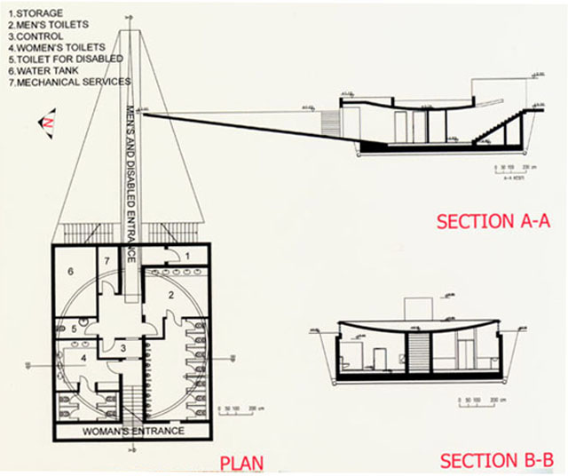 B & W drawing, plan and sections