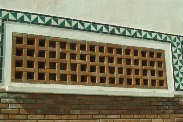 Exterior detail showing brick and tile work
