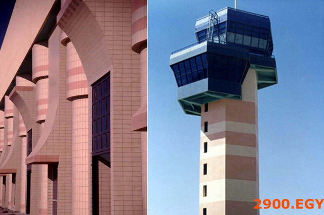 Exterior detail (left), control tower (right)