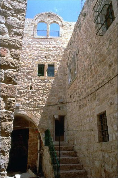 Interior courtyard of a stone house